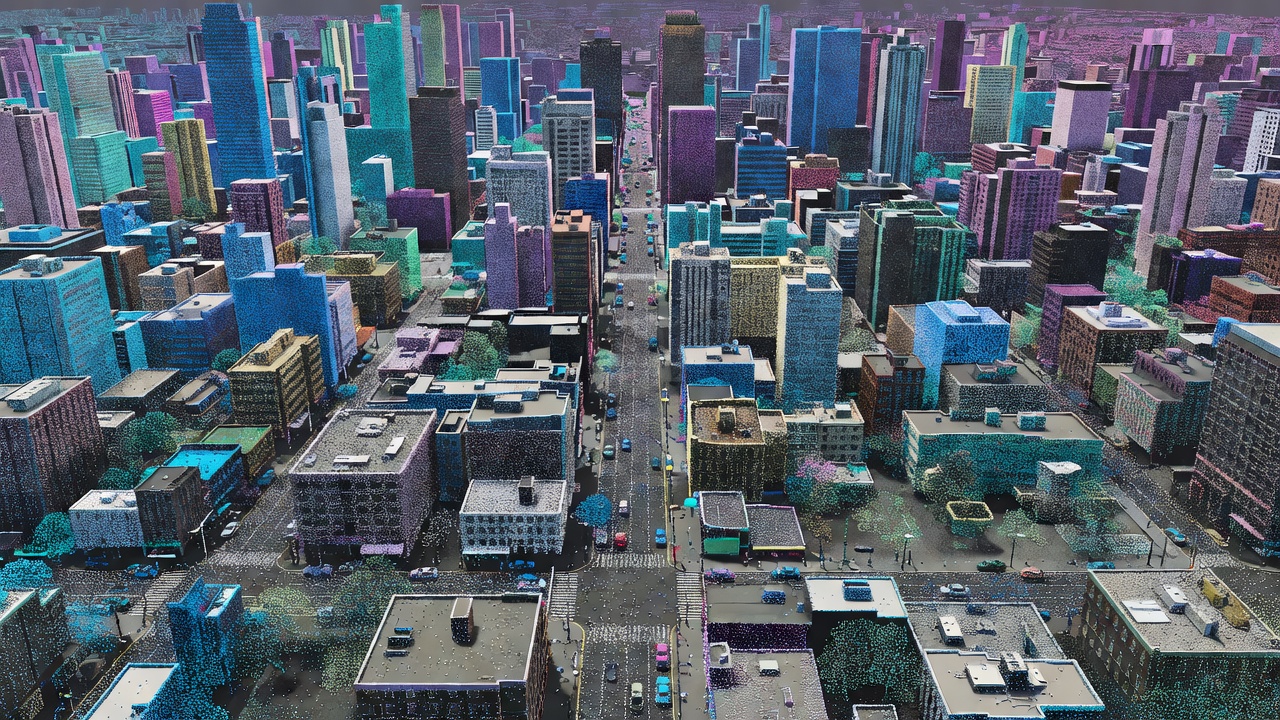 Lidar point cloud visualization of a city street