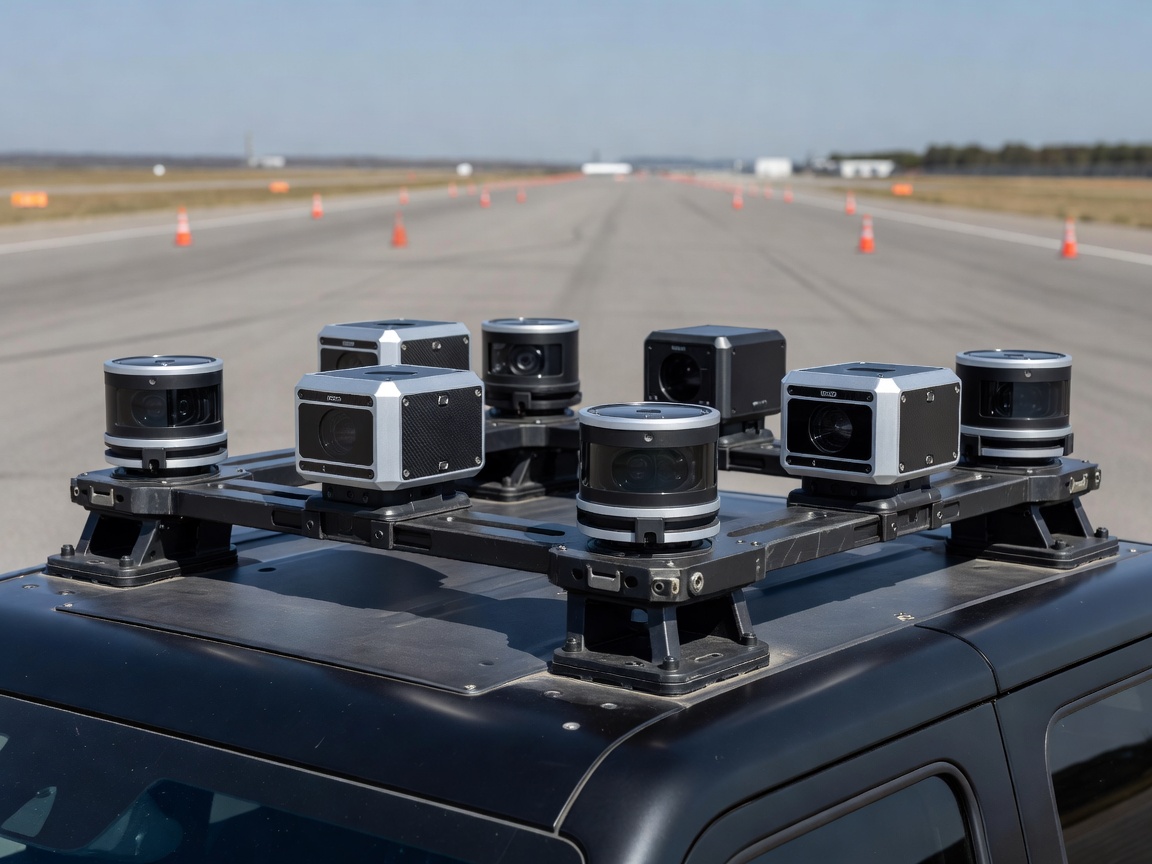 Lidar sensor array on a test vehicle roof